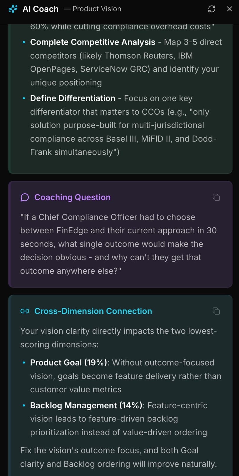 AI Coach mobile view with coaching insights