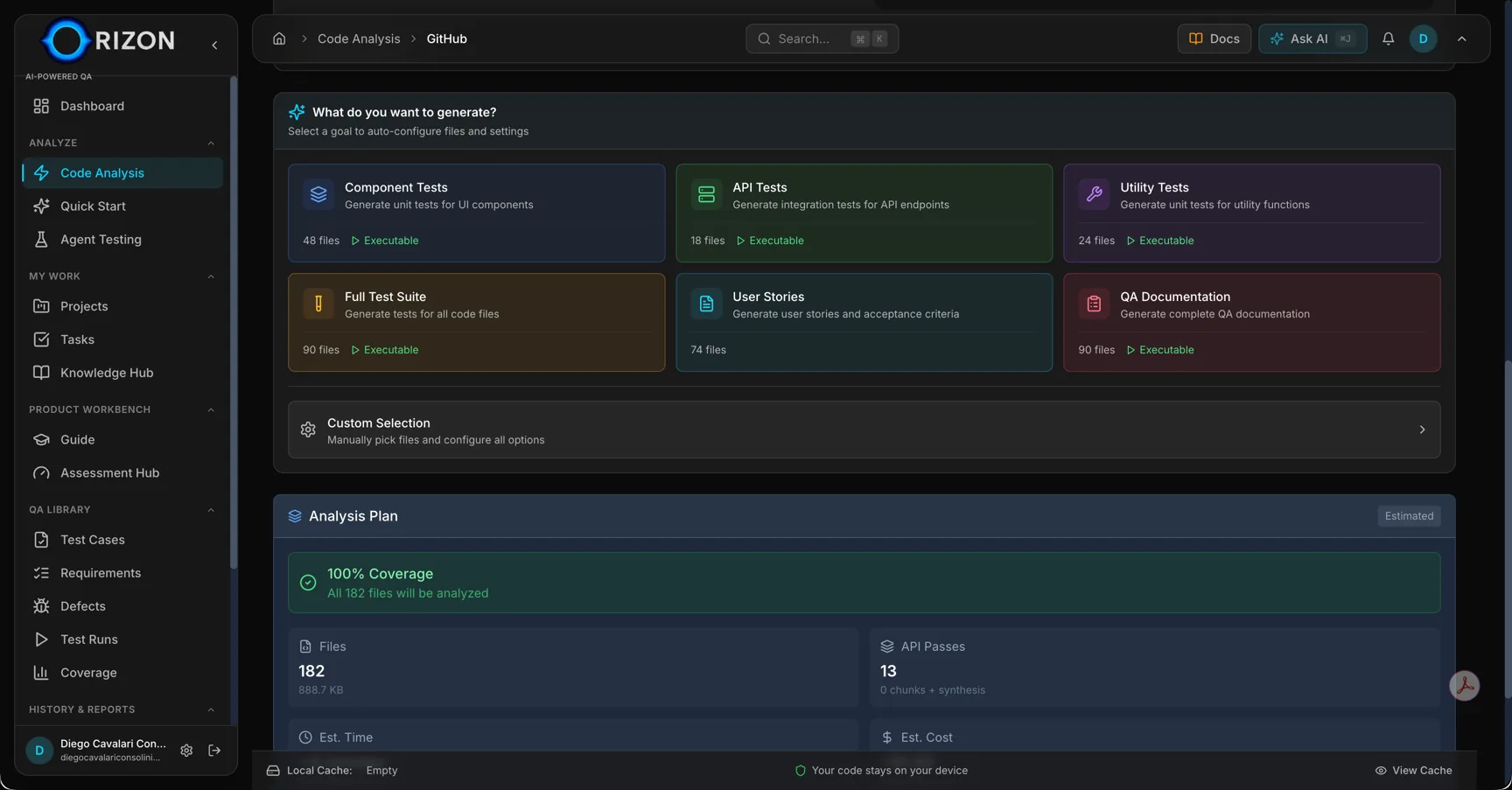 Code analysis goals and generation plan