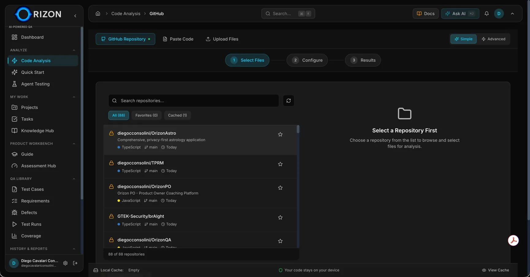 GitHub repository selection for code analysis