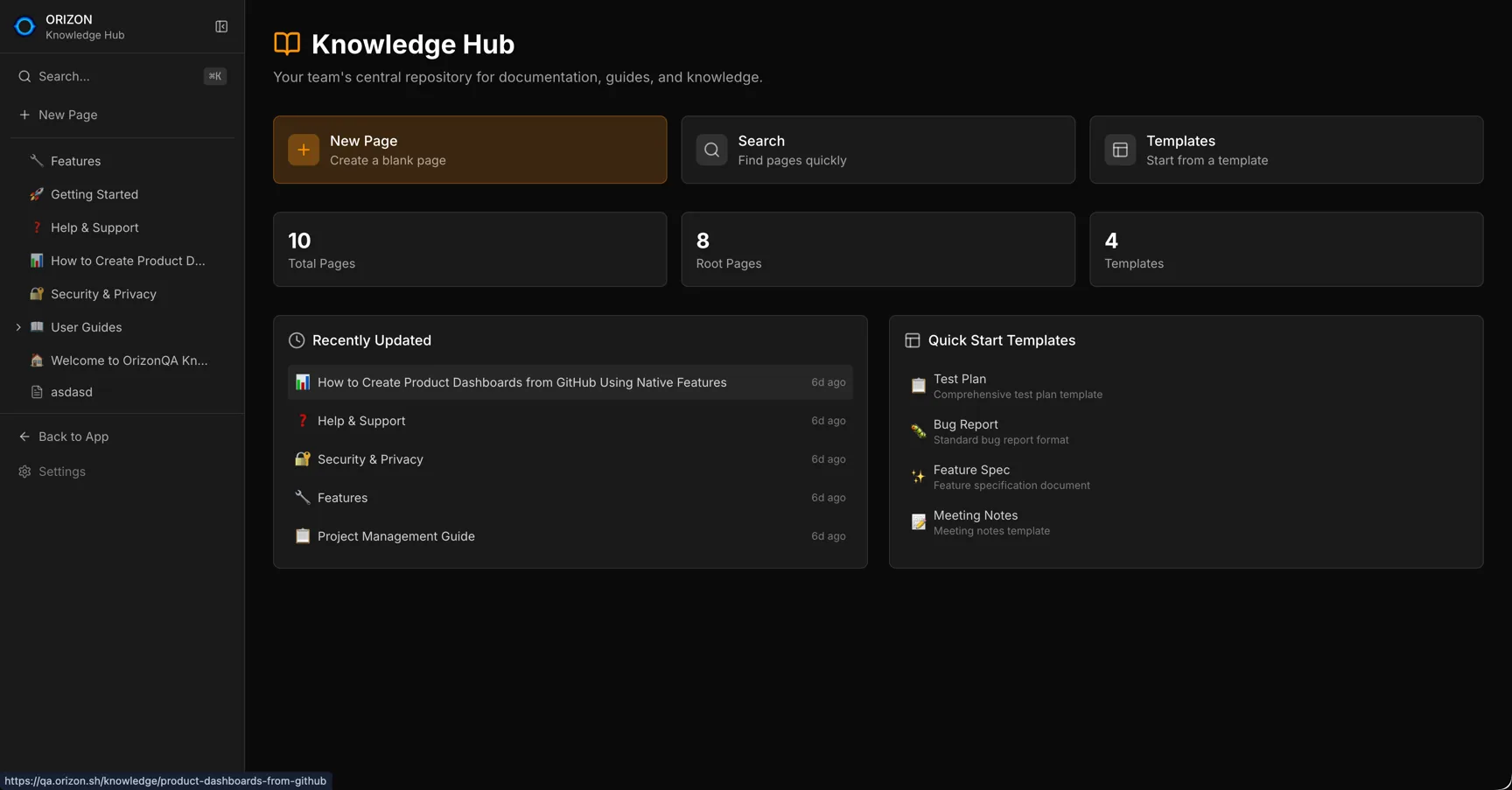 Knowledge Hub with page tree and templates