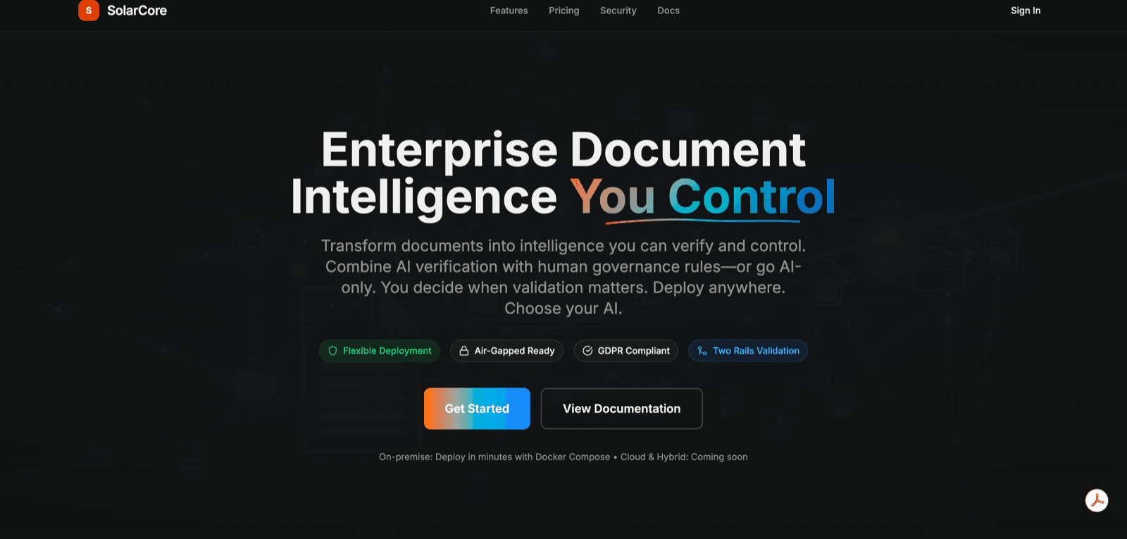 SolarCore document intelligence search interface